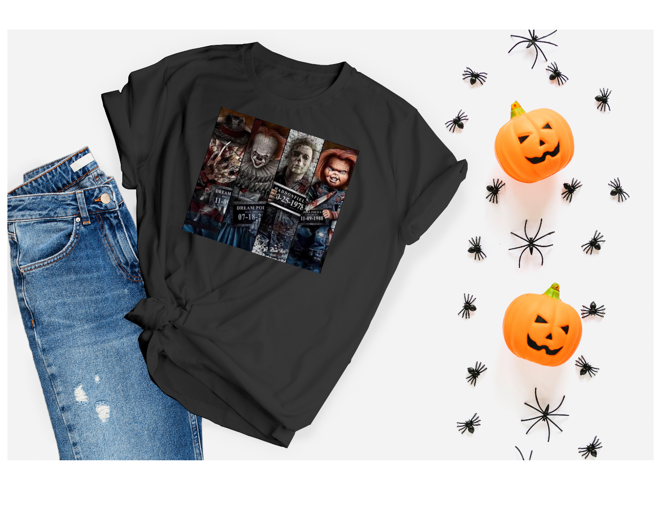 Horror Friends Mugshot Halloween T- Shirt