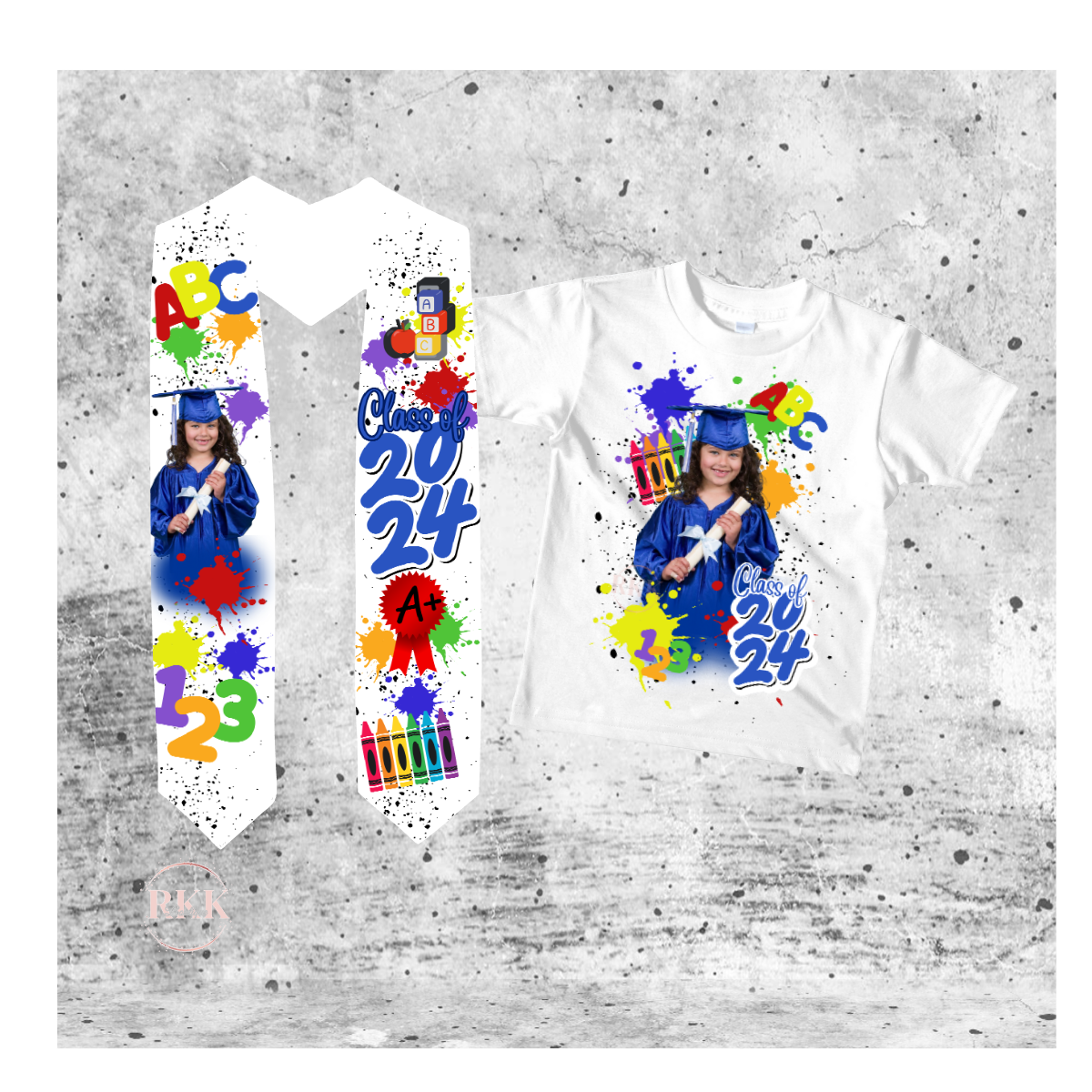 Kids Graduation Stole and T-Shirt Bundle, Matching T-shirt, Class of 2024
