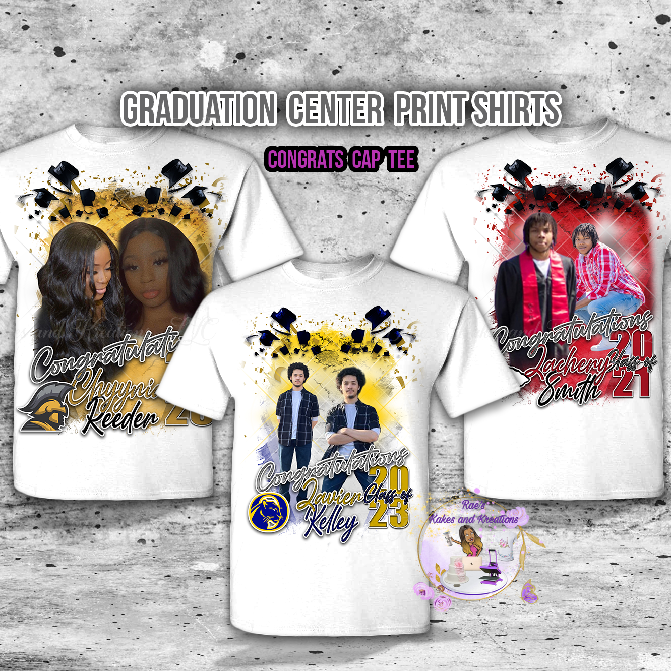 Graduation Caps Center Print T-Shirt