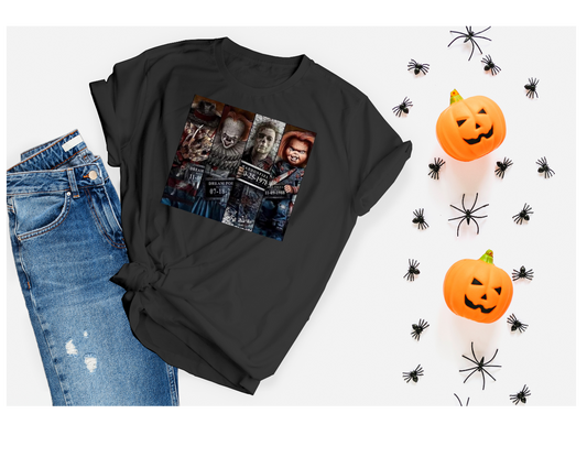Horror Friends Mugshot Halloween T- Shirt