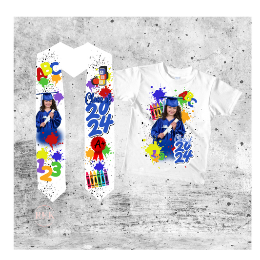 Kids Graduation Stole and T-Shirt Bundle, Matching T-shirt, Class of 2024