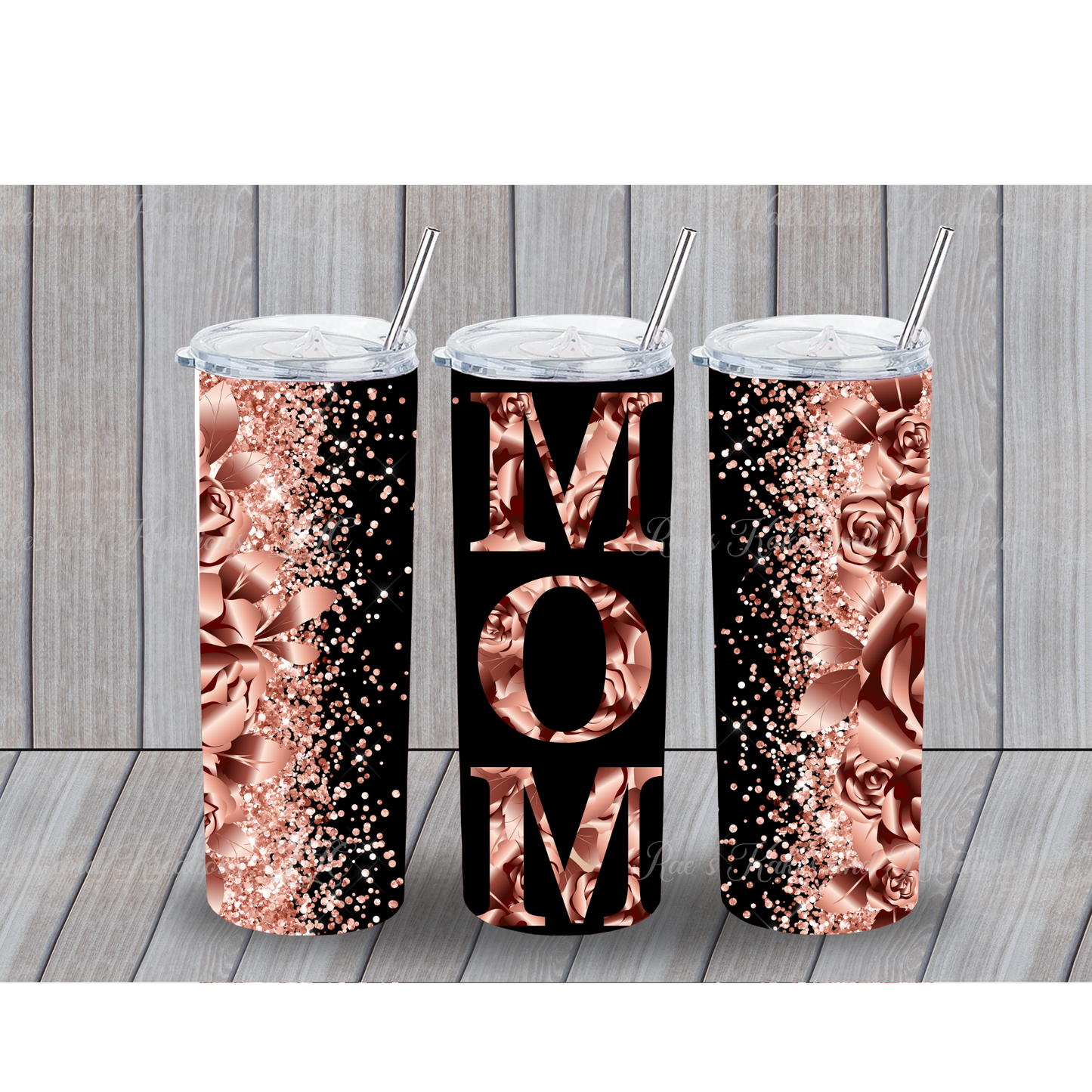 Rose Gold and Black Mom Tumbler