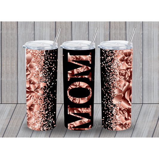 Rose Gold and Black Mom Tumbler